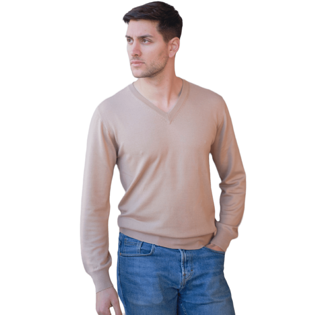 Maglia Uomo in misto Cashmere, Seta e Lana Merino Extrafine Scollo a V - Lanaioli Maglieria Filiera Corta Sostenibile & Filati Naturali
