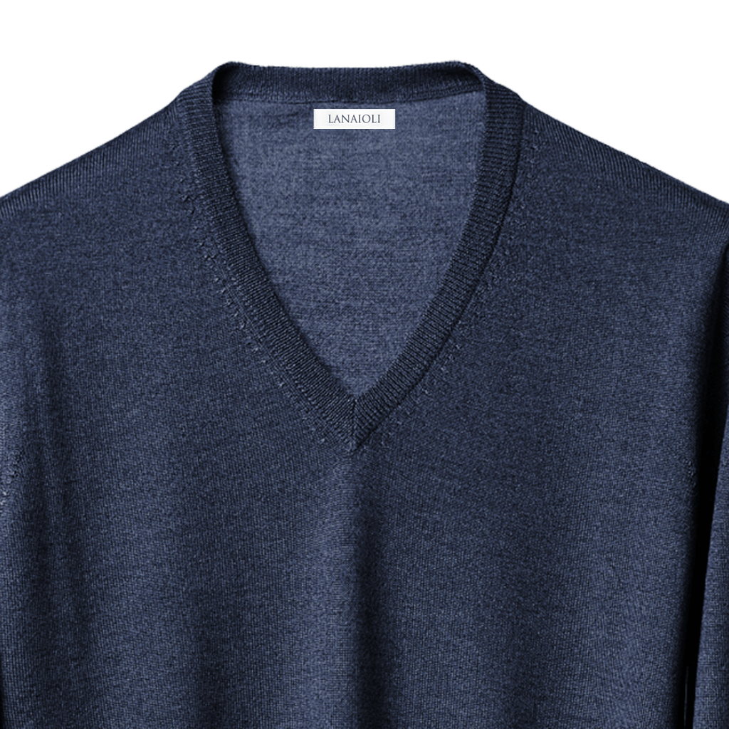 Maglia Uomo in misto Cashmere, Seta e Lana Merino Extrafine Scollo a V - Lanaioli Maglieria Filiera Corta Sostenibile & Filati Naturali