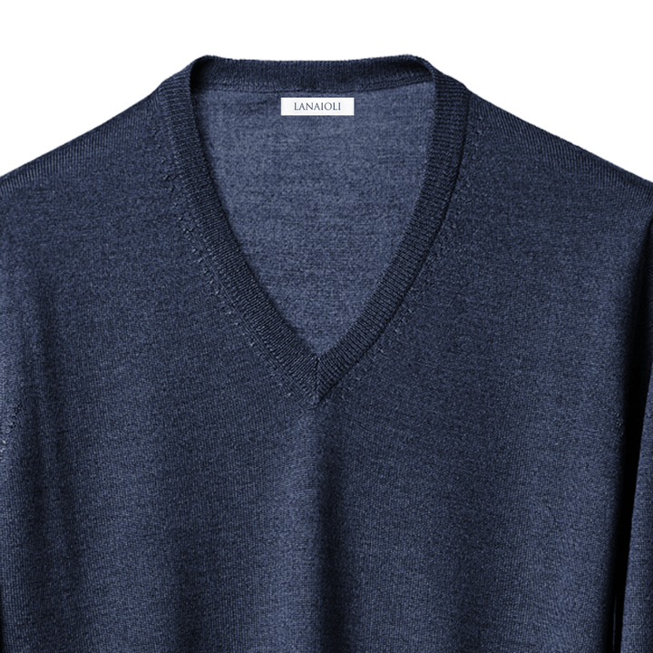 Maglia Uomo in misto Cashmere, Seta e Lana Merino Extrafine Scollo a V - Lanaioli Maglieria Filiera Corta Sostenibile & Filati Naturali