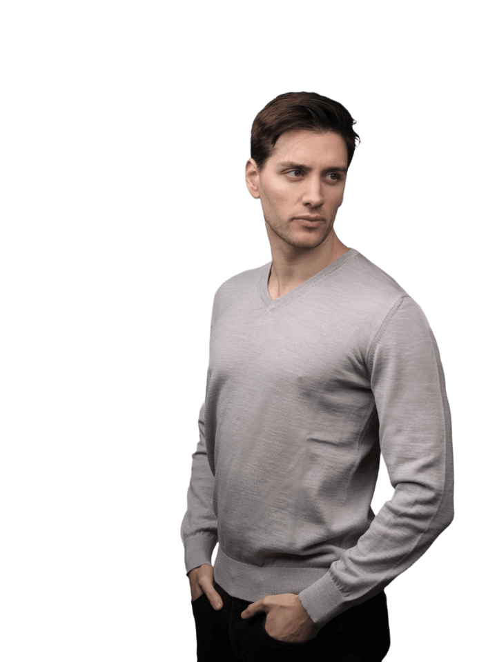 Maglia Uomo Scollo V Lana Merino Extrafine - Lanaioli Maglieria Filiera Corta Sostenibile & Filati Naturali