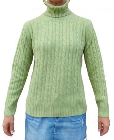 Maglia donna a trecce collo alto in cashmere rigenerato