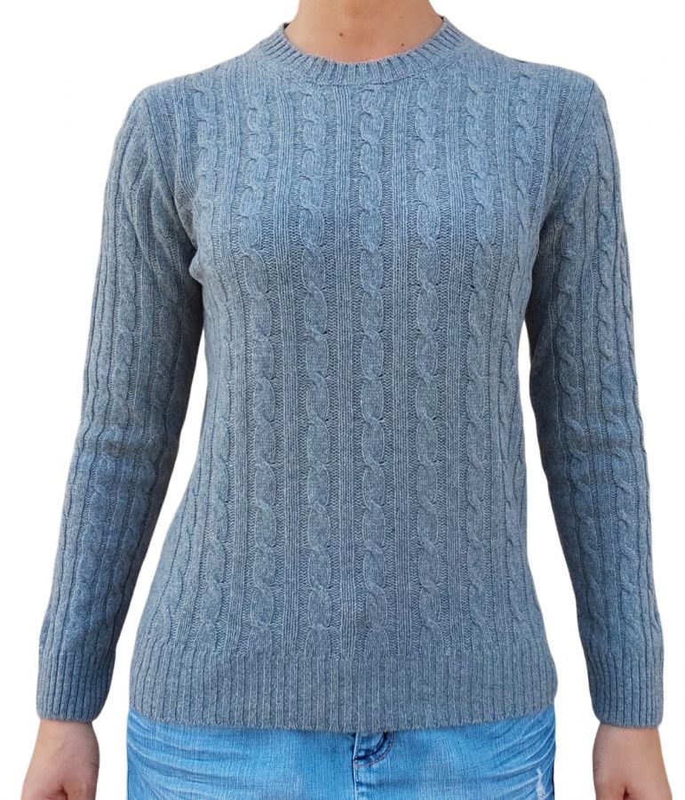 Maglia donna girocollo in cashmere rigenerato Maglione a trecce donna