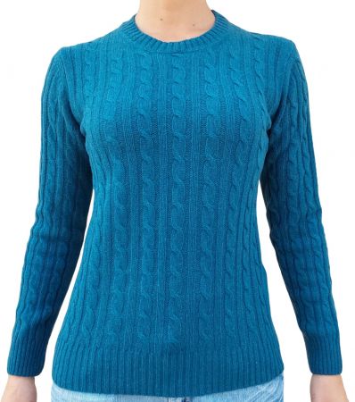 Maglia donna a trecce girocollo in cashmere rigenerato