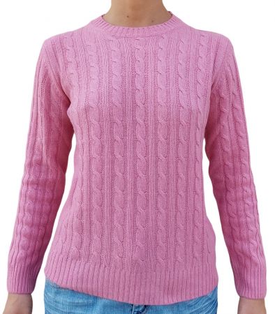 Maglia donna a trecce girocollo in cashmere rigenerato