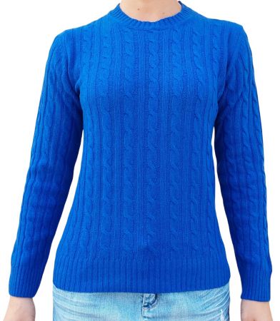 Maglia donna a trecce girocollo in cashmere rigenerato