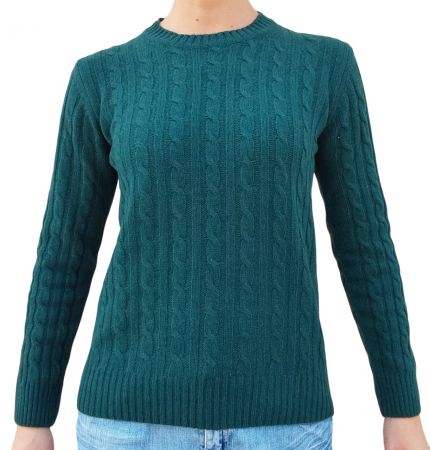 Maglia donna a trecce girocollo in cashmere rigenerato