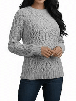 Maglione girocollo donna punto aran Cashmere Rigenerato - Lanaioli Maglieria Filiera Corta Sostenibile & Filati Naturali