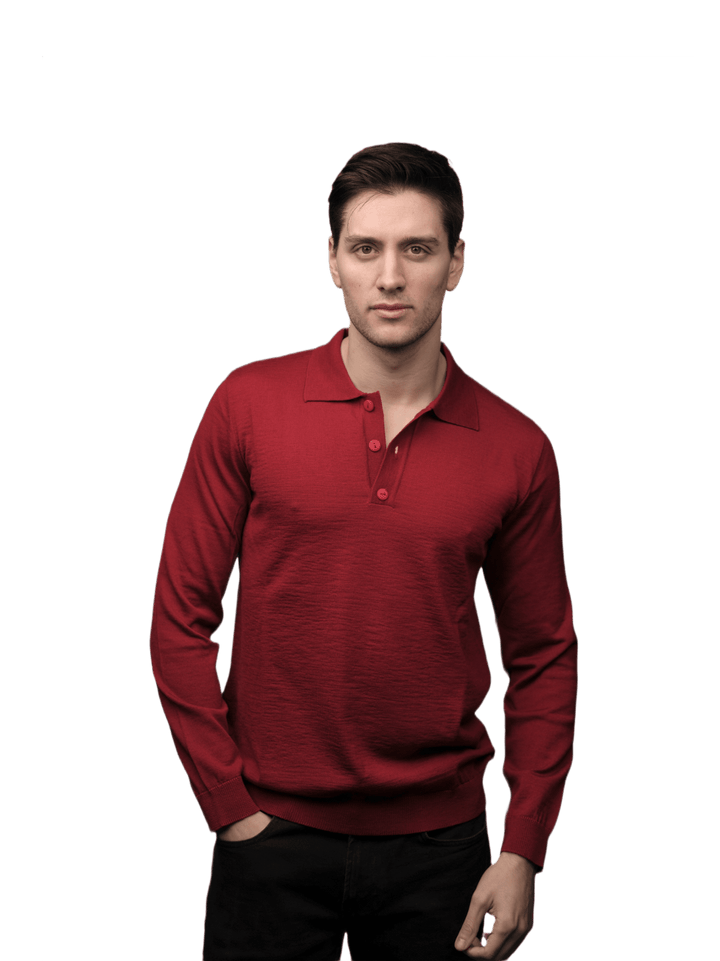 Polo uomo manica lunga in lana merino extrafine - Lanaioli Maglieria Filiera Corta Sostenibile & Filati Naturali