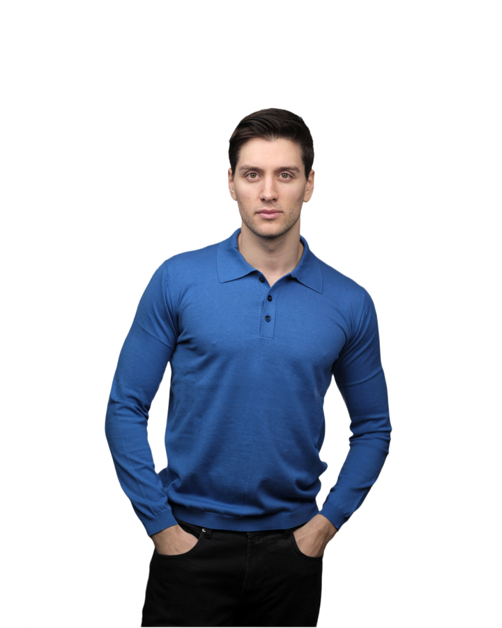 Polo homme manches longues 100% coton ELS